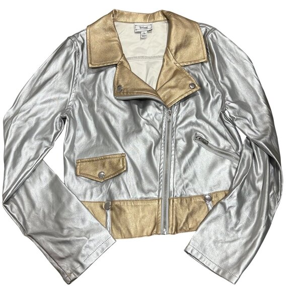 D-Signed Disney Metallic Silver & Gold Faux Leather Jacket S 7/8 Girls - Picture 1 of 5